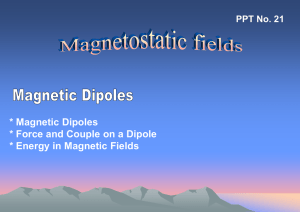 * Magnetic Dipoles * Force and Couple on a Dipole * Energy in