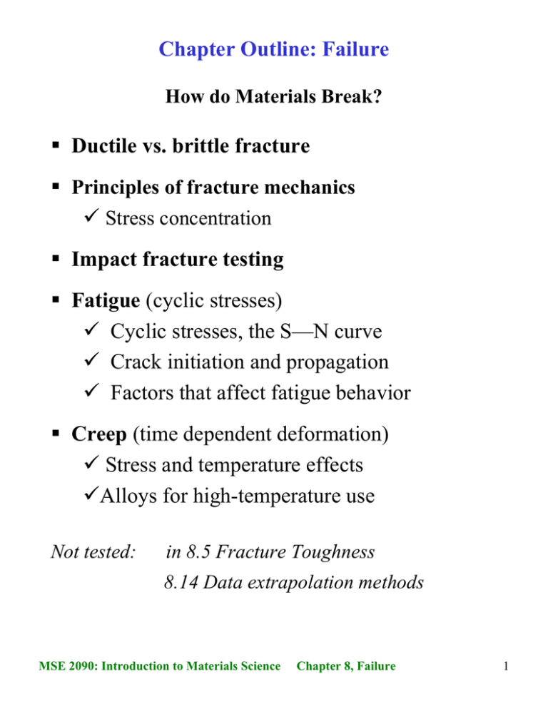 Chapter Outline Failure Ductile vs. brittle fracture Impact fracture