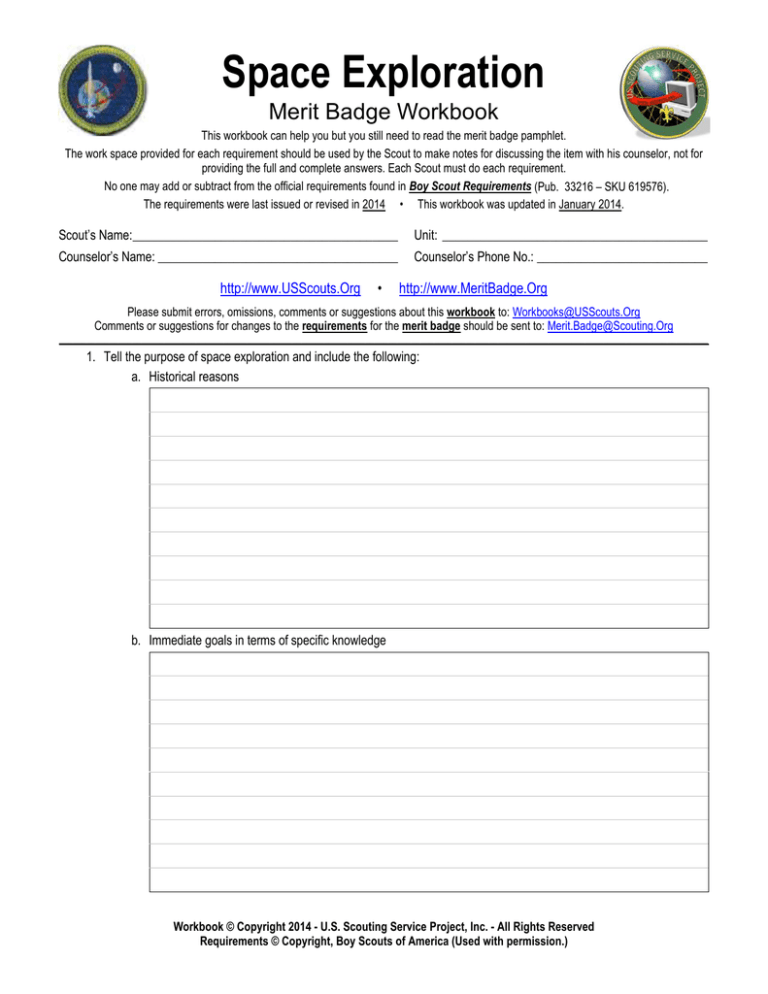 Bsa Space Exploration Merit Badge Workbook
