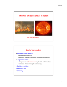 Thermal emission of EM radiation Lecture overview