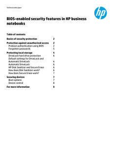 BIOS-enabled security features in HP business notebooks