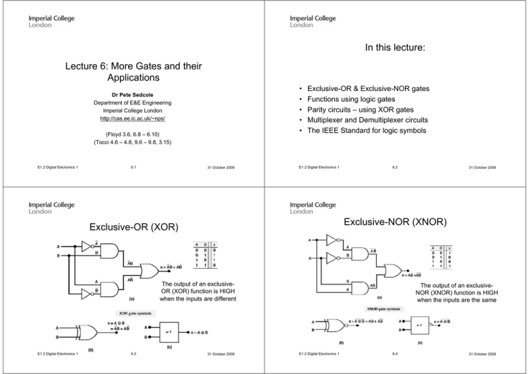 Lecture 6 More Gates and their Applications In this lecture