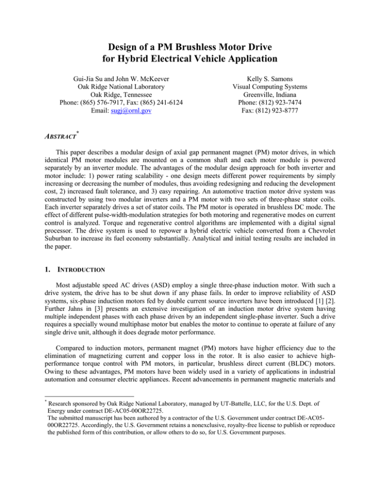 Design of a PM Brushless Motor Drive for Hybrid