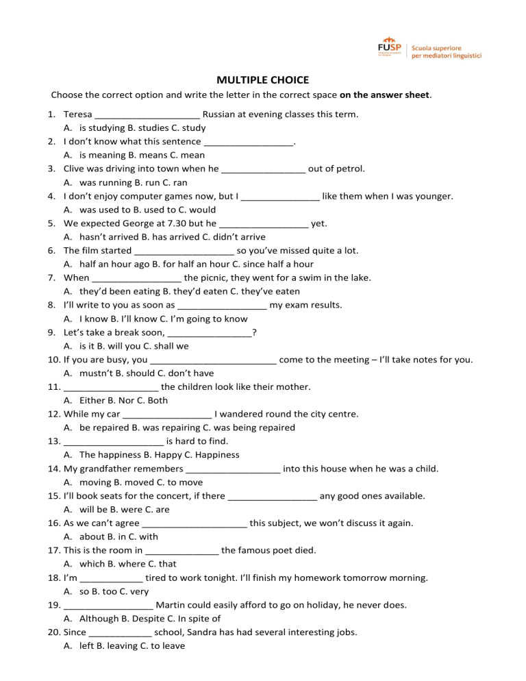 Proofs Multiple Choice Worksheet
