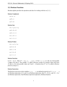 Boolean functions Truth tables (Rosen Section 12.1)