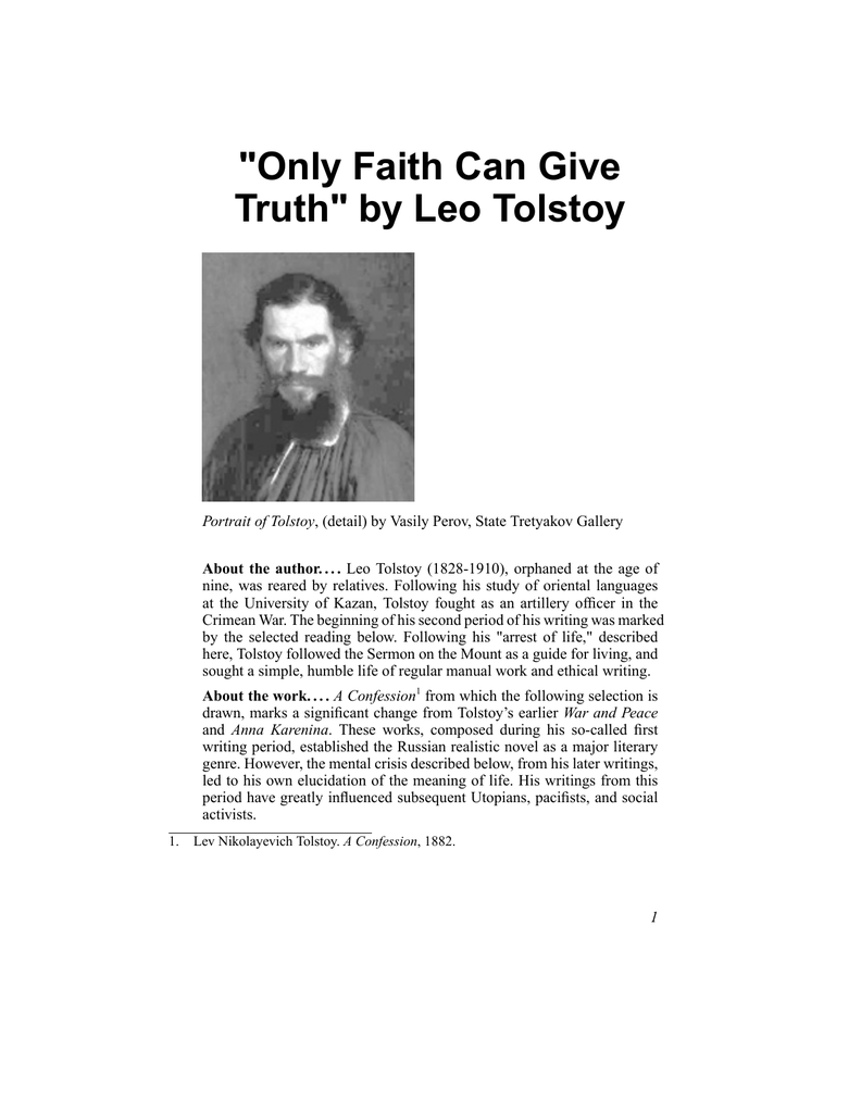 Only Faith Can Give Truth by Leo Tolstoy Lander