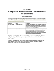 IQCS-410 Component Acceptance and Documentation for Shipments