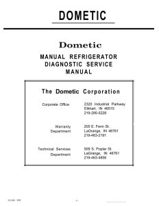 Dometic MANUAL REFRIGERATOR DIAGNOSTIC SERVICE