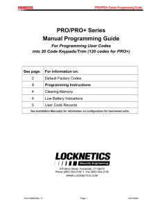 PRO/PRO+ Series Manual Programming Guide