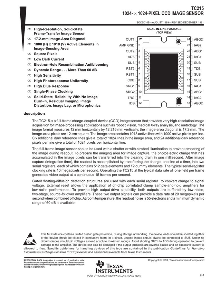 1024- X 1024-Pixel CCD Image Sensor