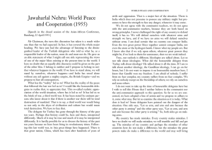 Jawaharlal Nehru: World Peace and Cooperation (1955)
