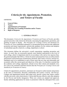 Criteria for the Appointment, Promotion, and Tenure of Faculty