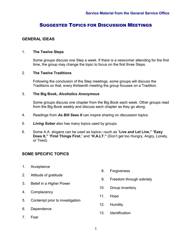 SMF 56 Suggested Topics For Discussion Meetings