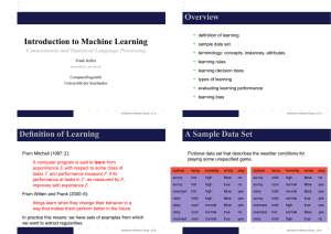 Introduction to Machine Learning Overview Definition of Learning A