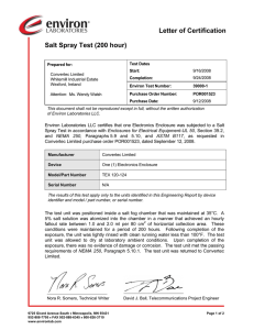 Letter of Certification Salt Spray Test (200 hour)