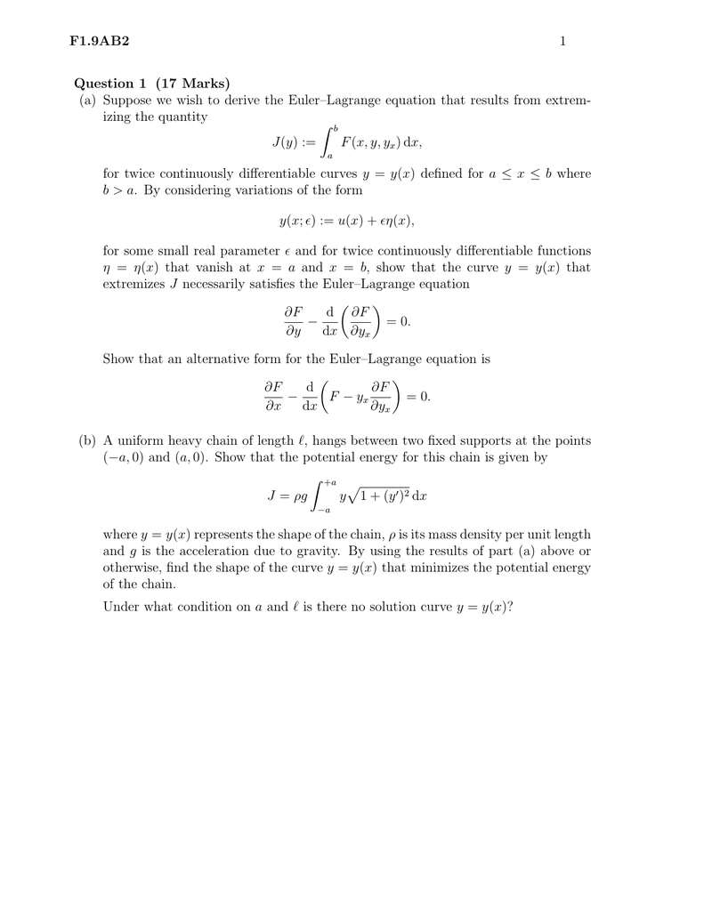 F1 9ab2 1 Question 1 17 Marks A Suppose We Wish To Derive The