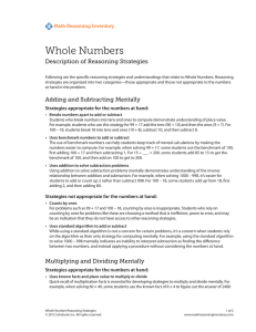Whole Numbers - Math Reasoning Inventory
