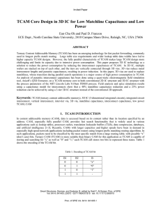 TCAM Core Design in 3D IC for Low Matchline Capacitance and