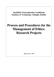 Process and Procedures for the Management of Ethics in Research