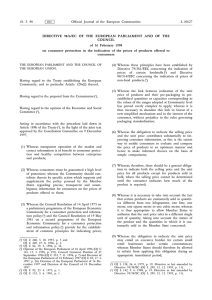 Directive 98/6/EC of 16 February 1998 on consumer protection in
