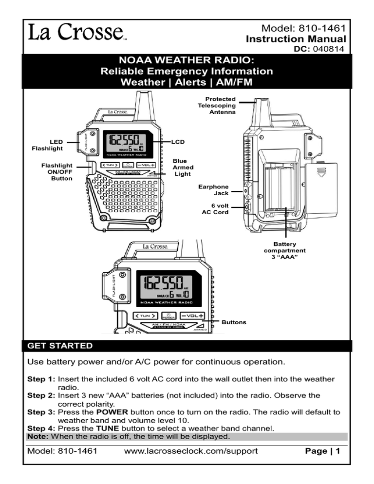 Model 8101461 Instruction Manual NOAA WEATHER RADIO