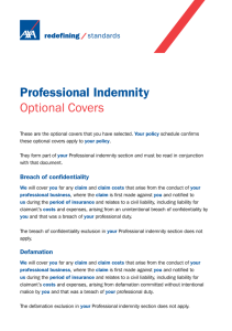 Professional Indemnity Optional Covers