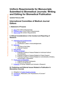 Uniform Requirements for Manuscripts Submitted to