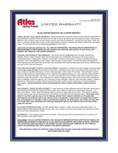 ATLAS LIGHTING PRODUCTS, INC.`S LIMITED WARRANTY