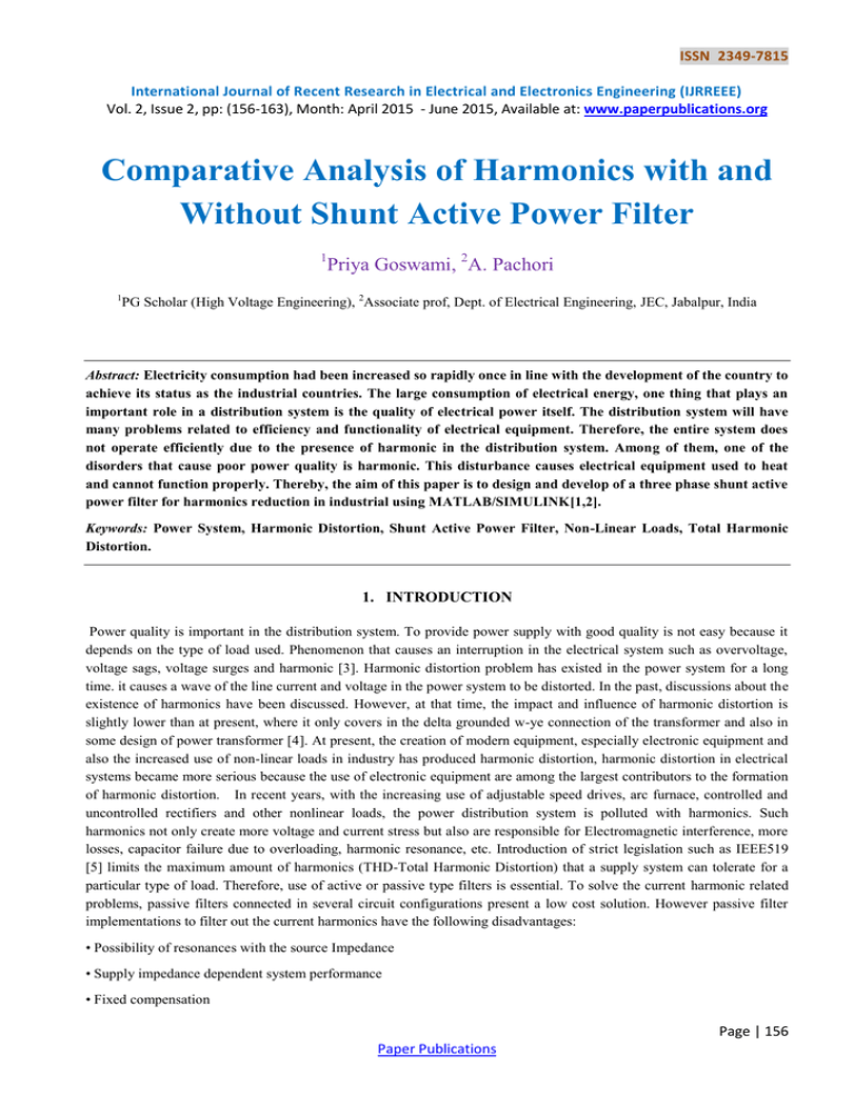 Comparative Analysis Of Harmonics With And Without Shunt Active