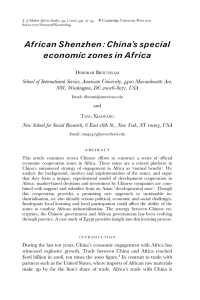 "African Shenzhen: China`s Special Economic Zones in Africa," J. of