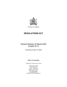 regulations act - Alberta Queen`s Printer