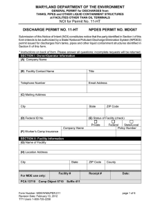 MARYLAND DEPARTMENT OF THE ENVIRONMENT NOI for Permit