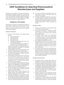 Guidelines for Selecting Pharmaceutical Manufacturers and Suppliers