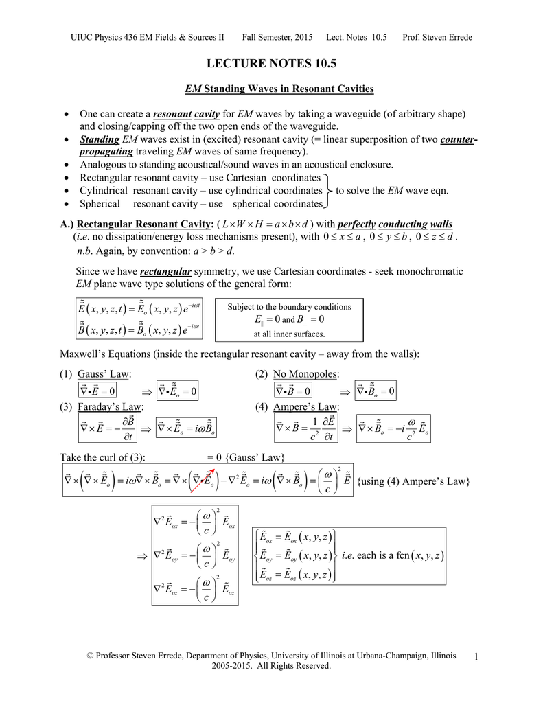 Lecture Notes 10 5 Em Waves In Resonant Cavities