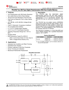 TPL0102 256-Taps Dual Channel Digital Potentiometer With Non