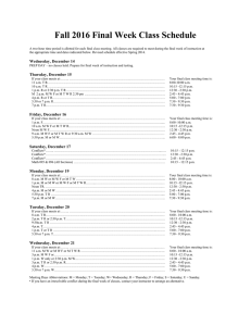 Fall 2016 Final Week Class Schedule