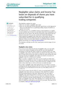 Negligible value claims and Income Tax losses on disposals