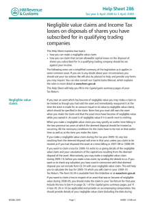 Negligible value claims and Income Tax losses on disposal of