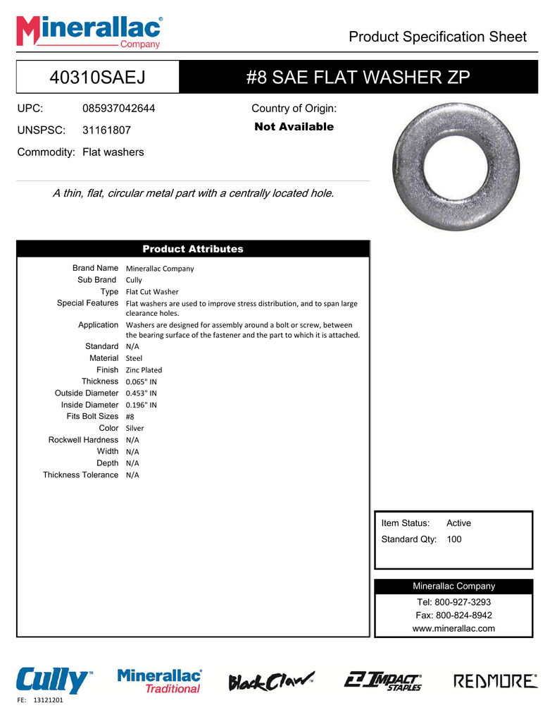 0.219 ID Pack of 100 Made in US #6 Hole Size 0.073 Nominal Thickness Steel Flat Washer 0.750 OD