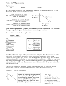 Notes for Trigonometry