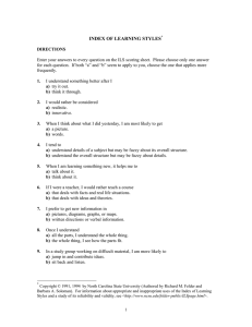 INDEX OF LEARNING STYLES