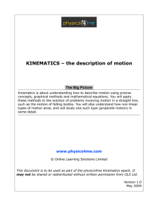 KINEMATICS – the description of motion