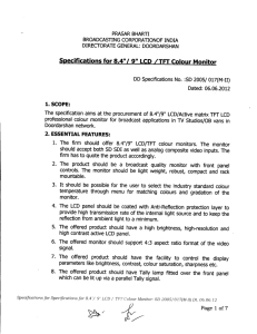 Specifications for 8.4"1 9" LCD/TFT Colour Monitor