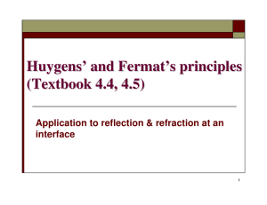 Huygens` and Fermat`s principles (Textbook 4.4, 4.5)