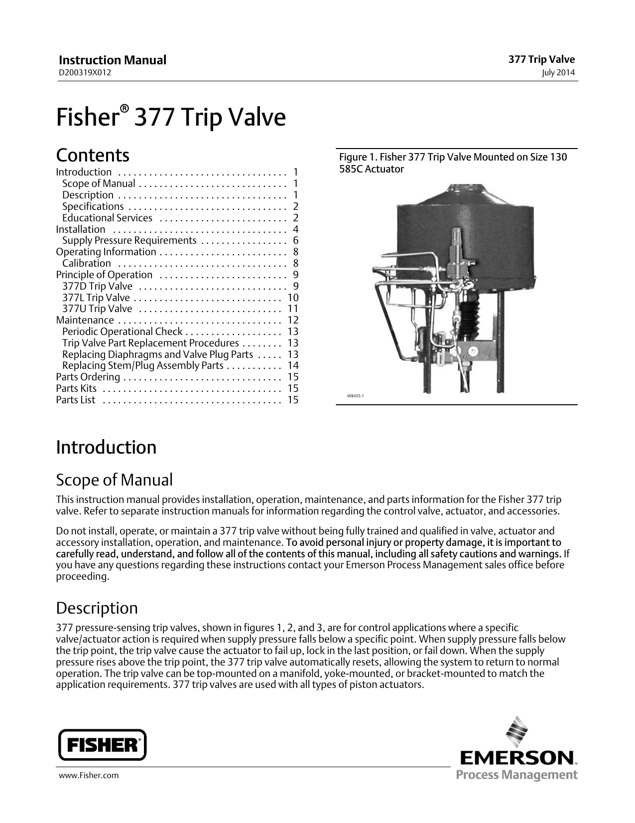 Fisher 377 Trip Valve Welcome To Emerson Process Management