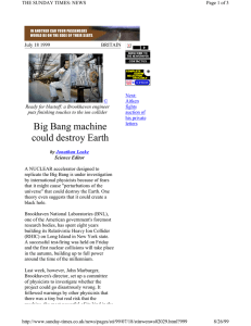 Big Bang machine could destroy Earth