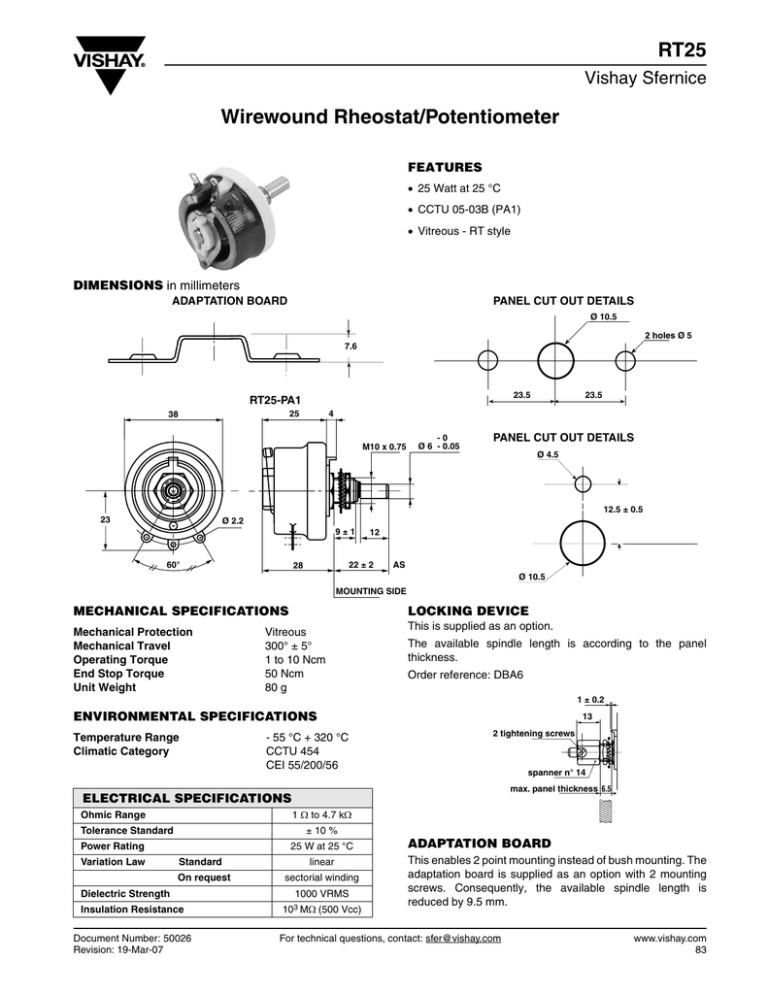 RT25 Wirewound Rheostat/Potentiometer