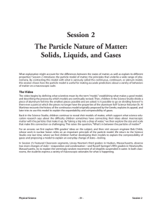 Session 2 The Particle Nature of Matter: Solids, Liquids, and Gases