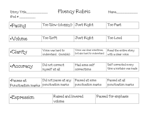 Fluency Rubric •Pacing •Volume •Clarity •Accuracy •Expression