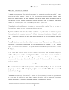 Math Review1 1. Variables, Constants and Functions A variable is a